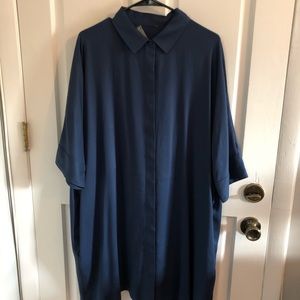COS blue shirt dress with circle-cut back. Size M.